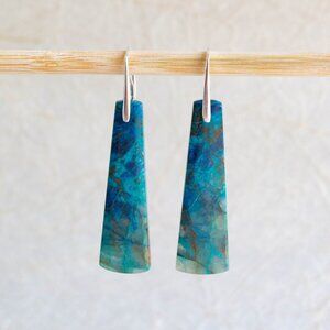 Chrysocolla Sterling Silver Rectangular Earrings